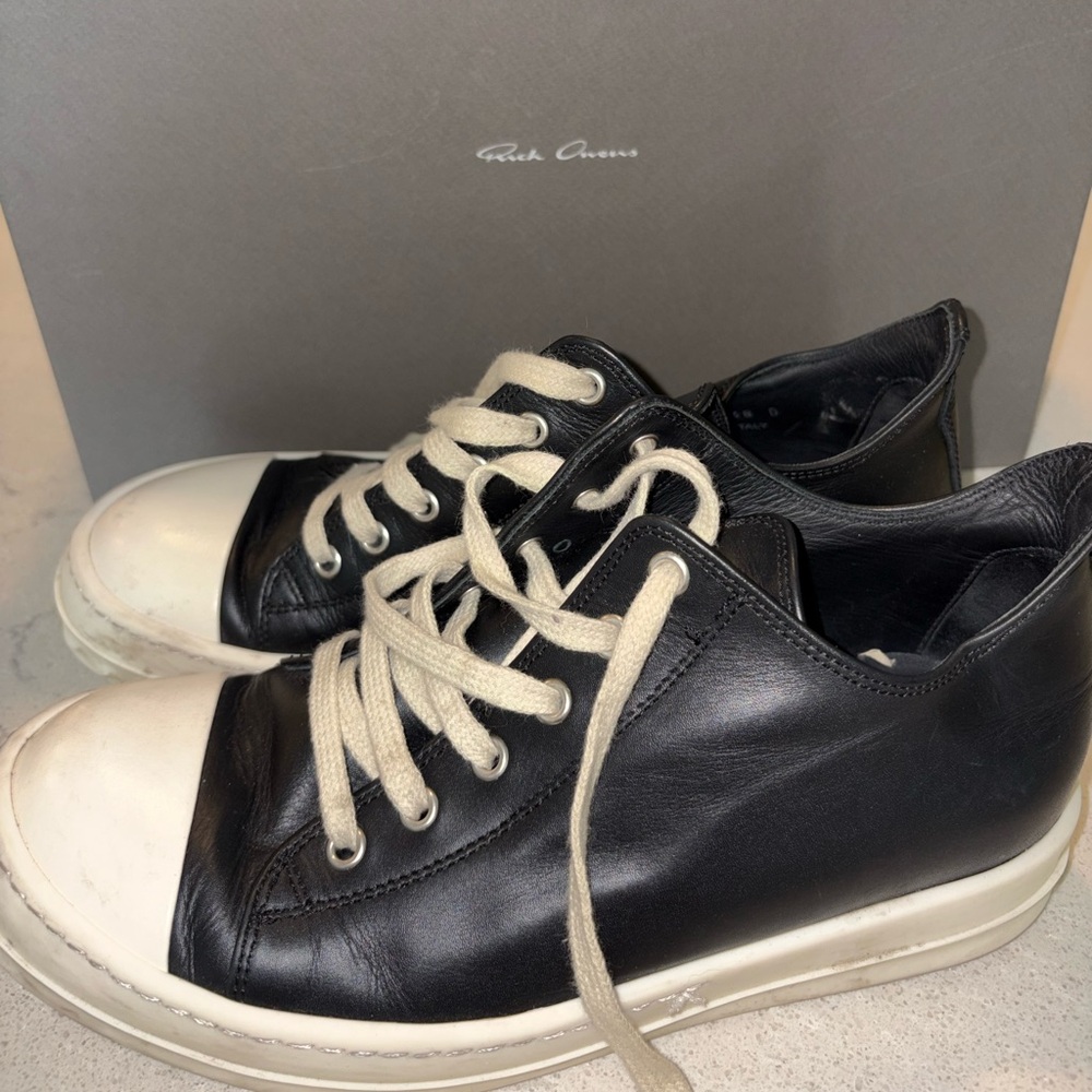 Rick Owens Black and White Leather Sneakers